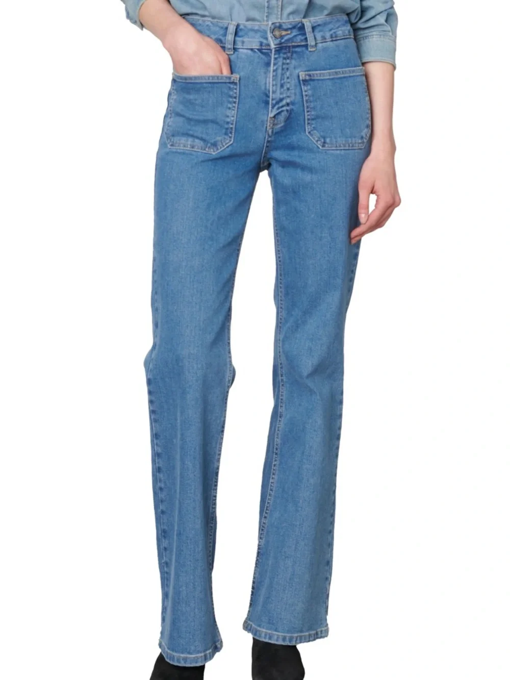 Vanessa Bruno Dompay High Rise Flare Jeans Indigo Size 6 26 Contrast Stitch NWOT - Picture 8 of 10